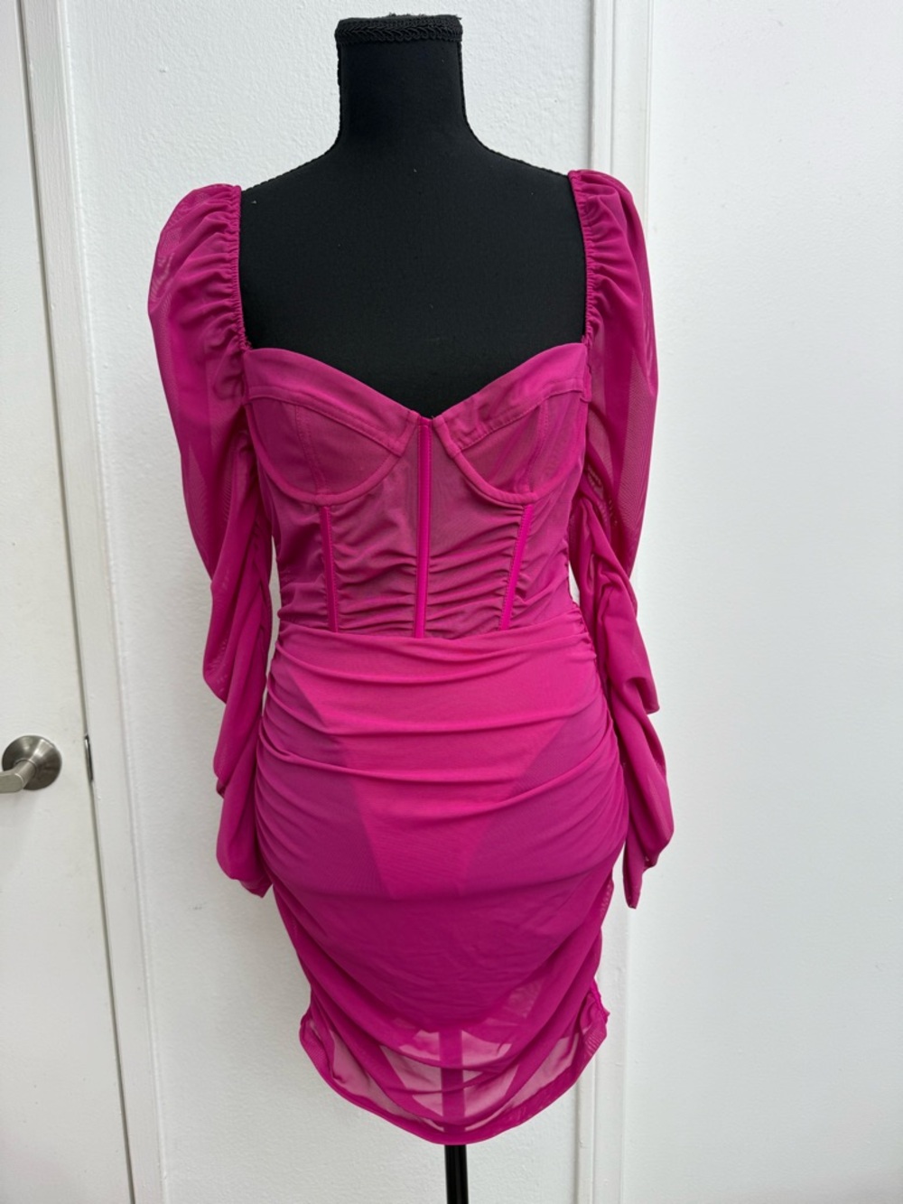 Oh Polly Fuchsia Ruched Corset Mini Dress